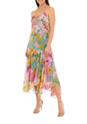 Women's Sleeveless Printed Chiffon Midi Dress