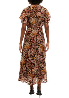 Women's Short Sleeve V-Neck Floral Print Midi Dress