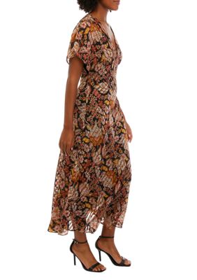 Women's Short Sleeve V-Neck Floral Print Midi Dress