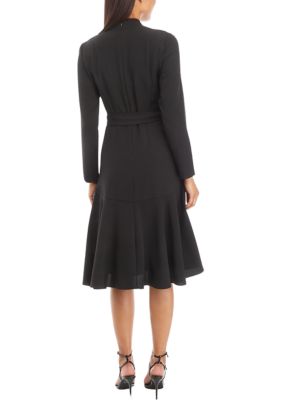 Women's V-Neck Pleated Fit and Flare Dress