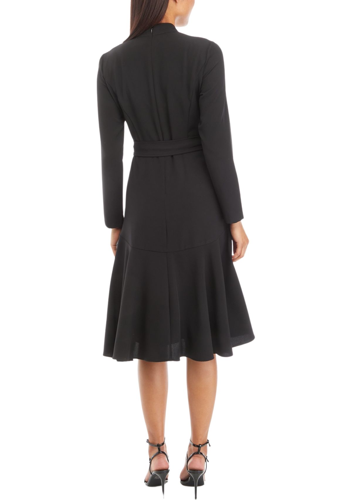 Womens V-Neck Pleated Fit and Flare Dress