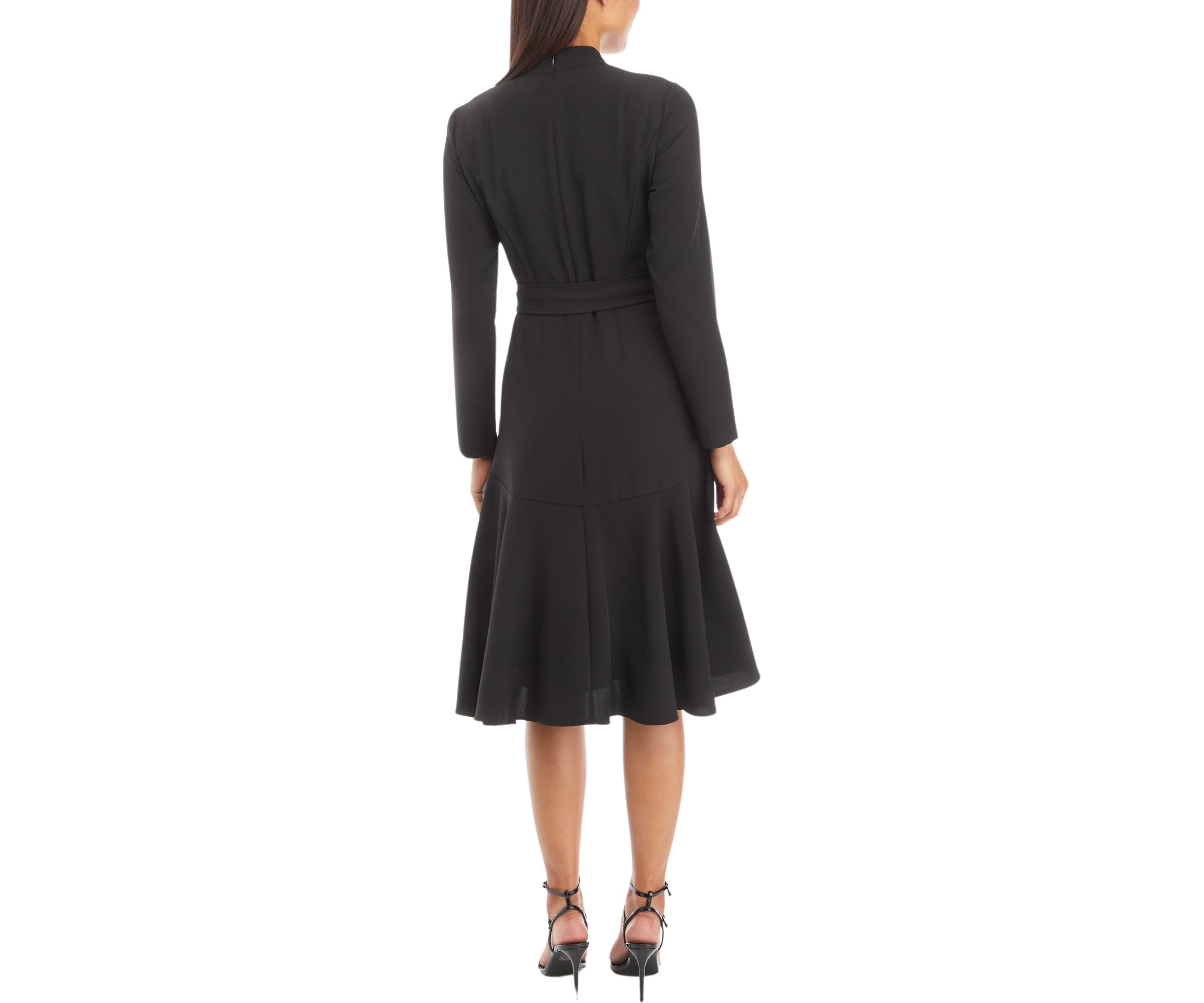 Womens V-Neck Pleated Fit and Flare Dress