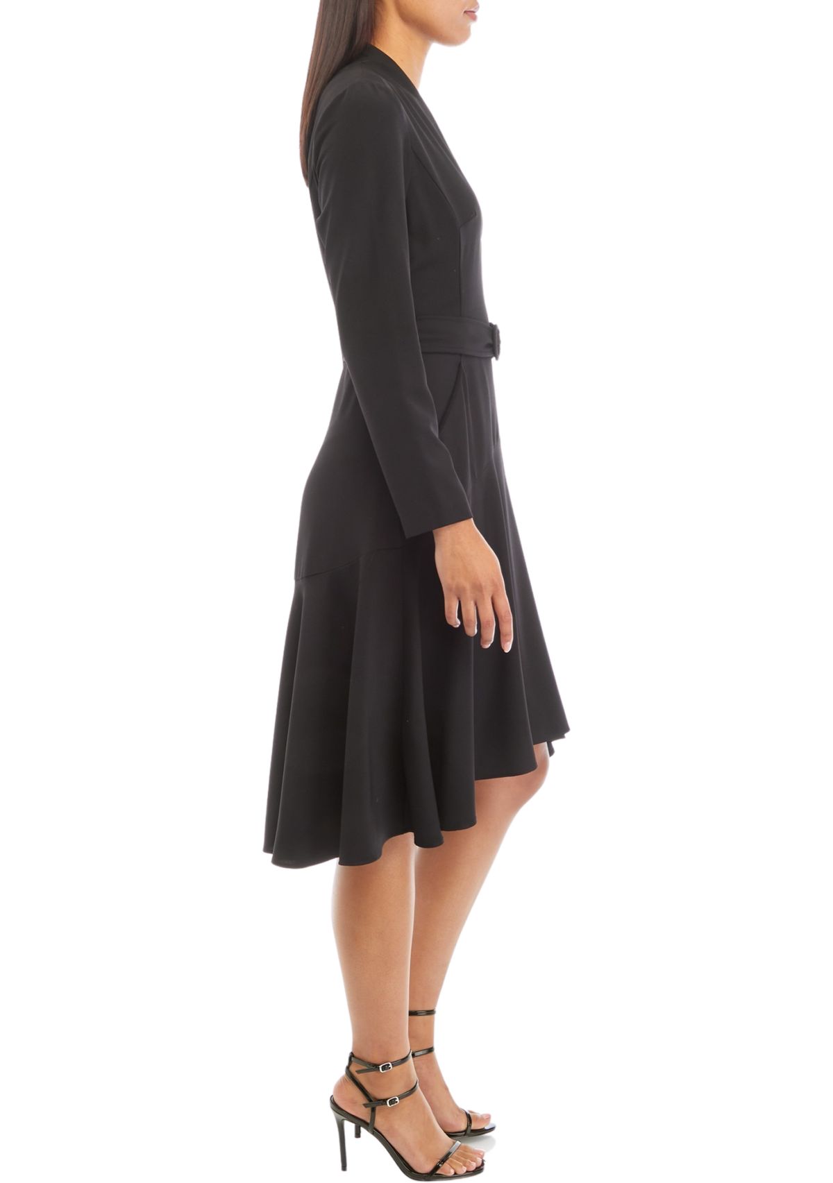 Womens V-Neck Pleated Fit and Flare Dress