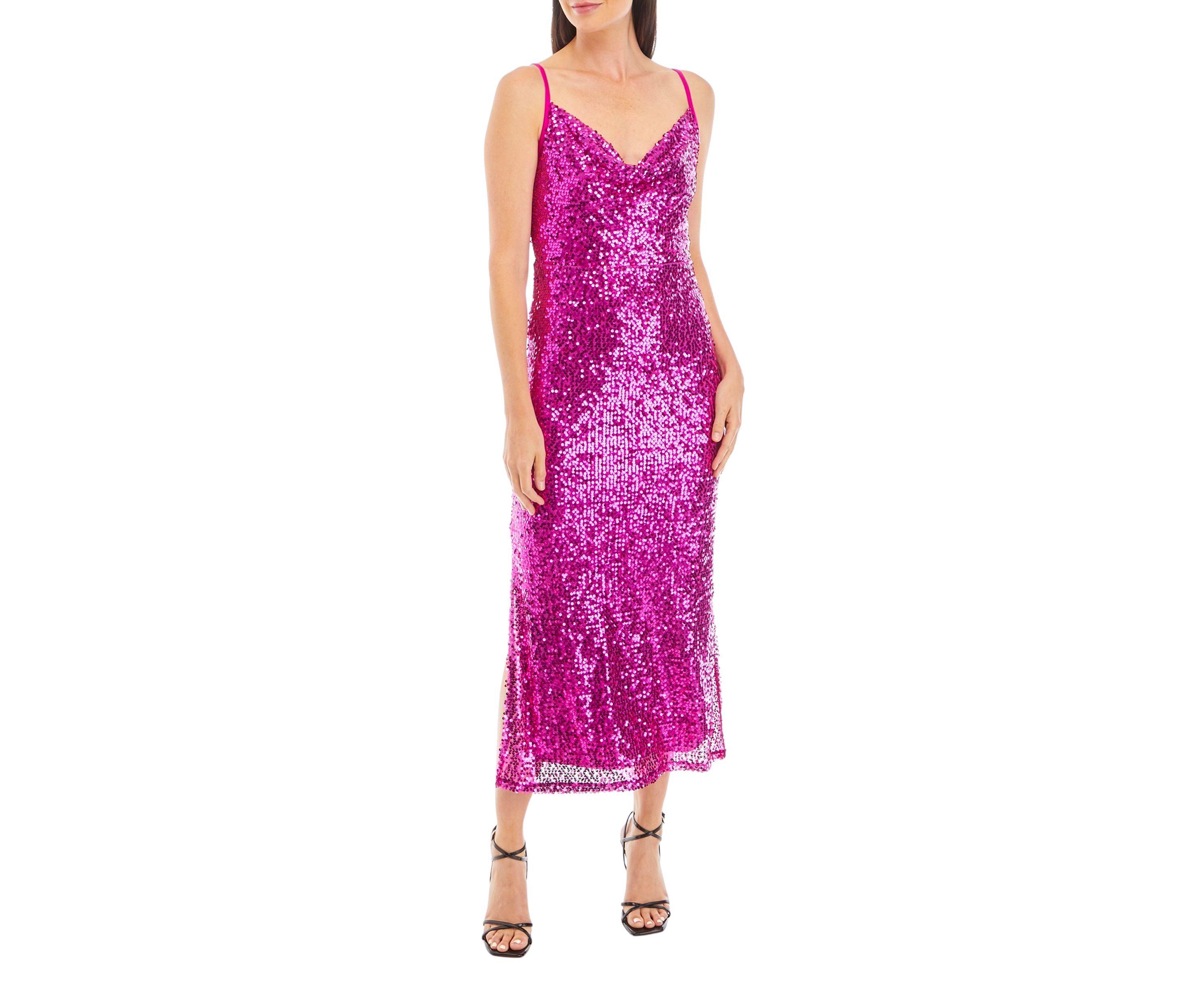 Womens Sleeveless Strappy Sequin Sheath Dress