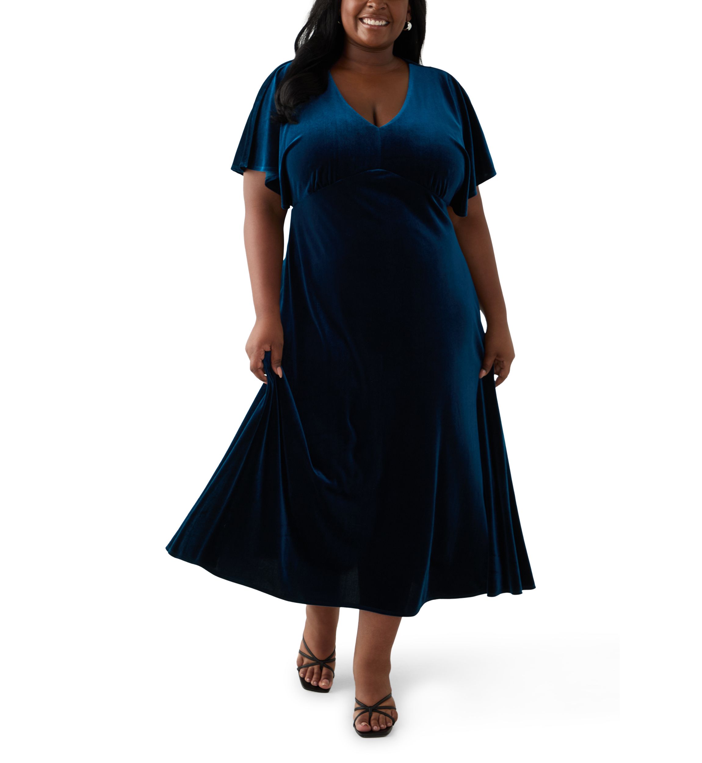 Plus Size V-Neck Velvet A-Line Dress