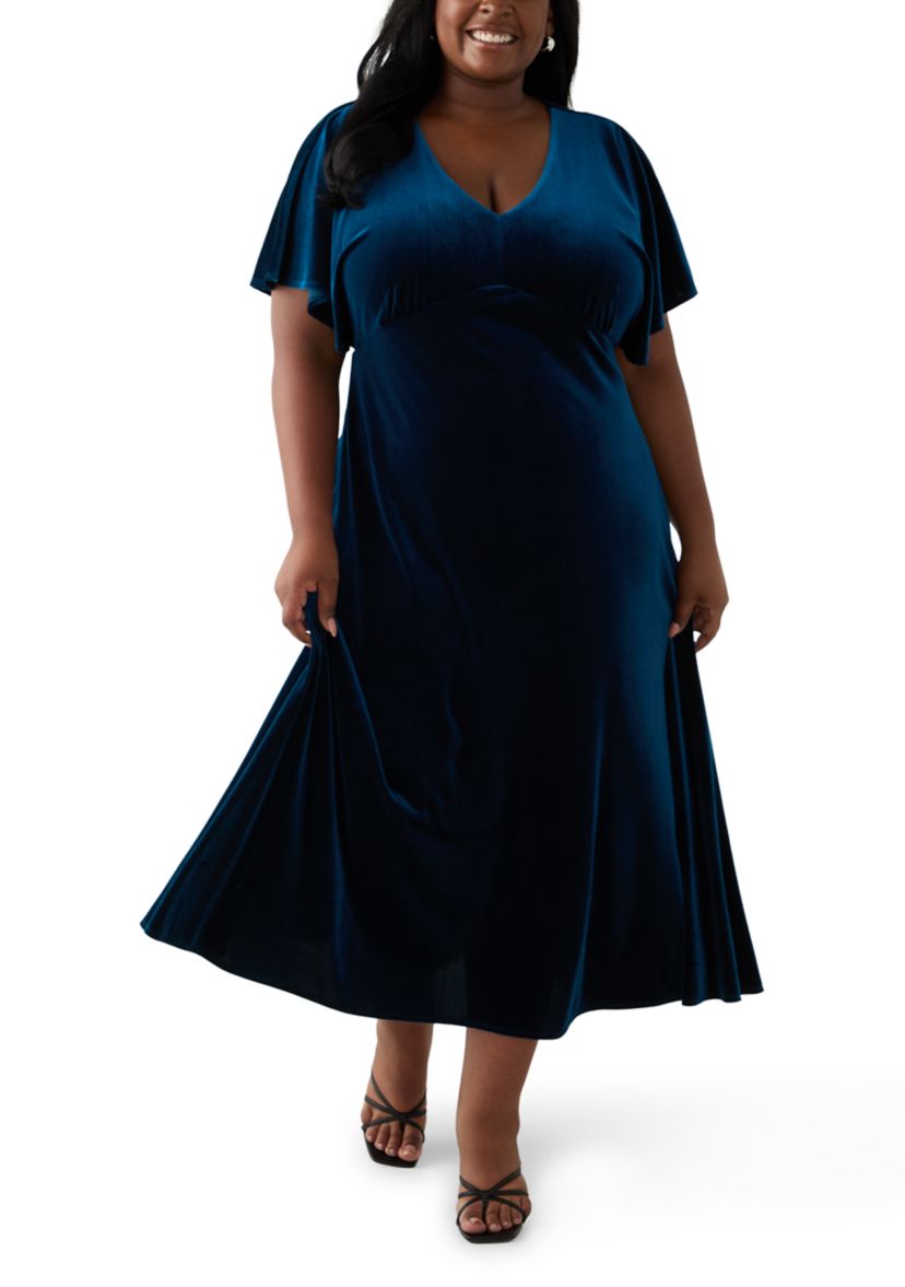 Plus Size V-Neck Velvet A-Line Dress