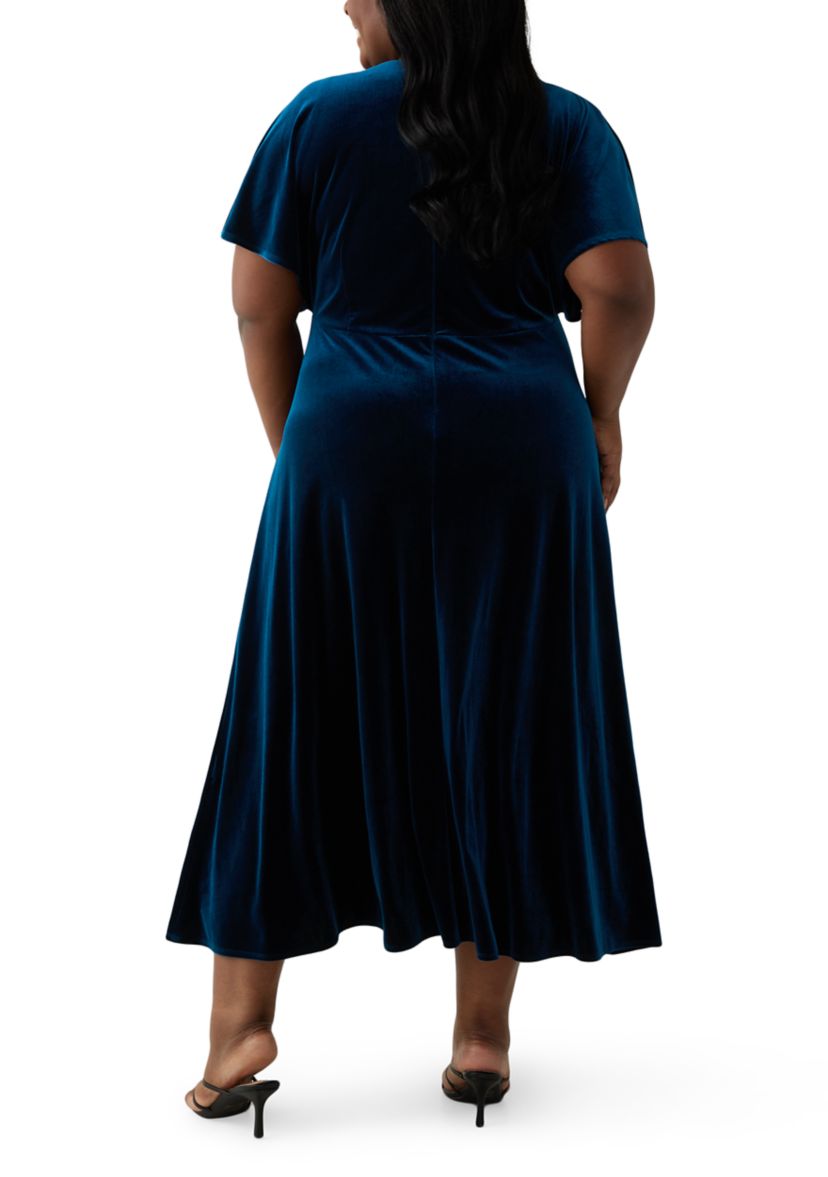 Plus Size V-Neck Velvet A-Line Dress