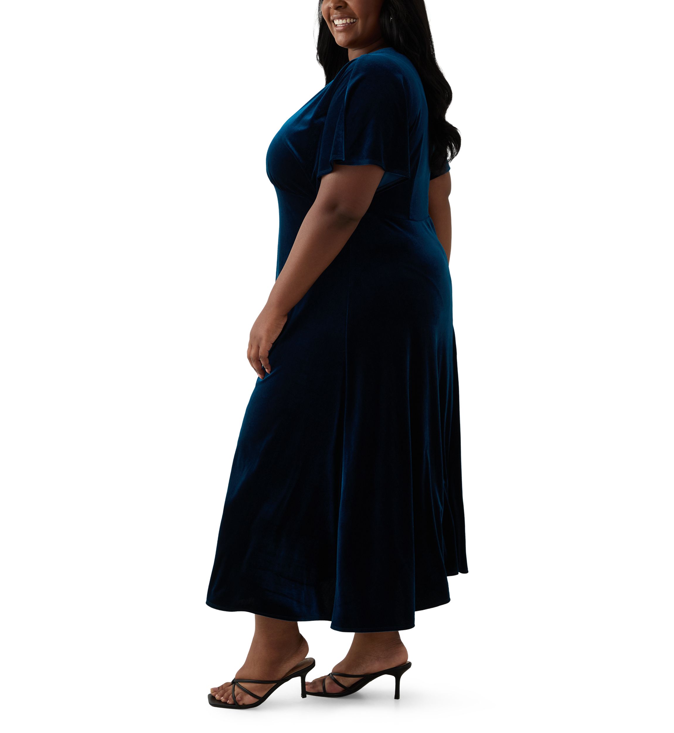 Plus Size V-Neck Velvet A-Line Dress