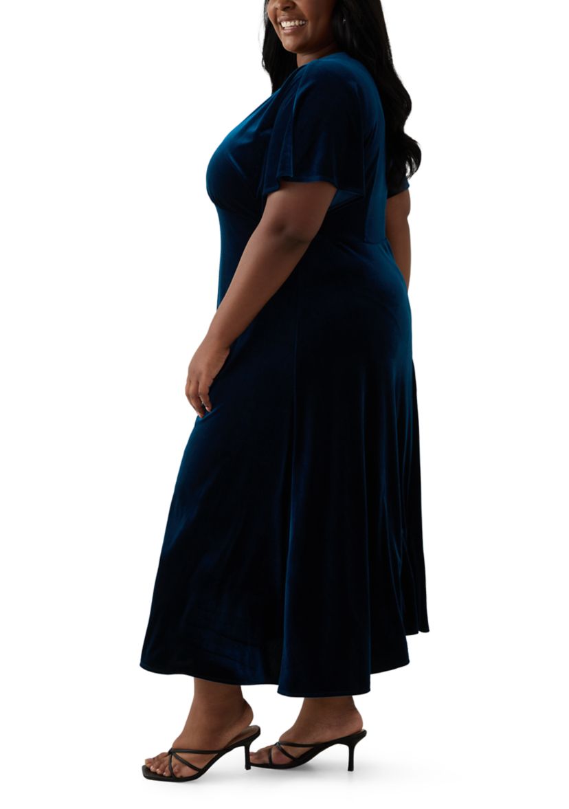 Plus Size V-Neck Velvet A-Line Dress