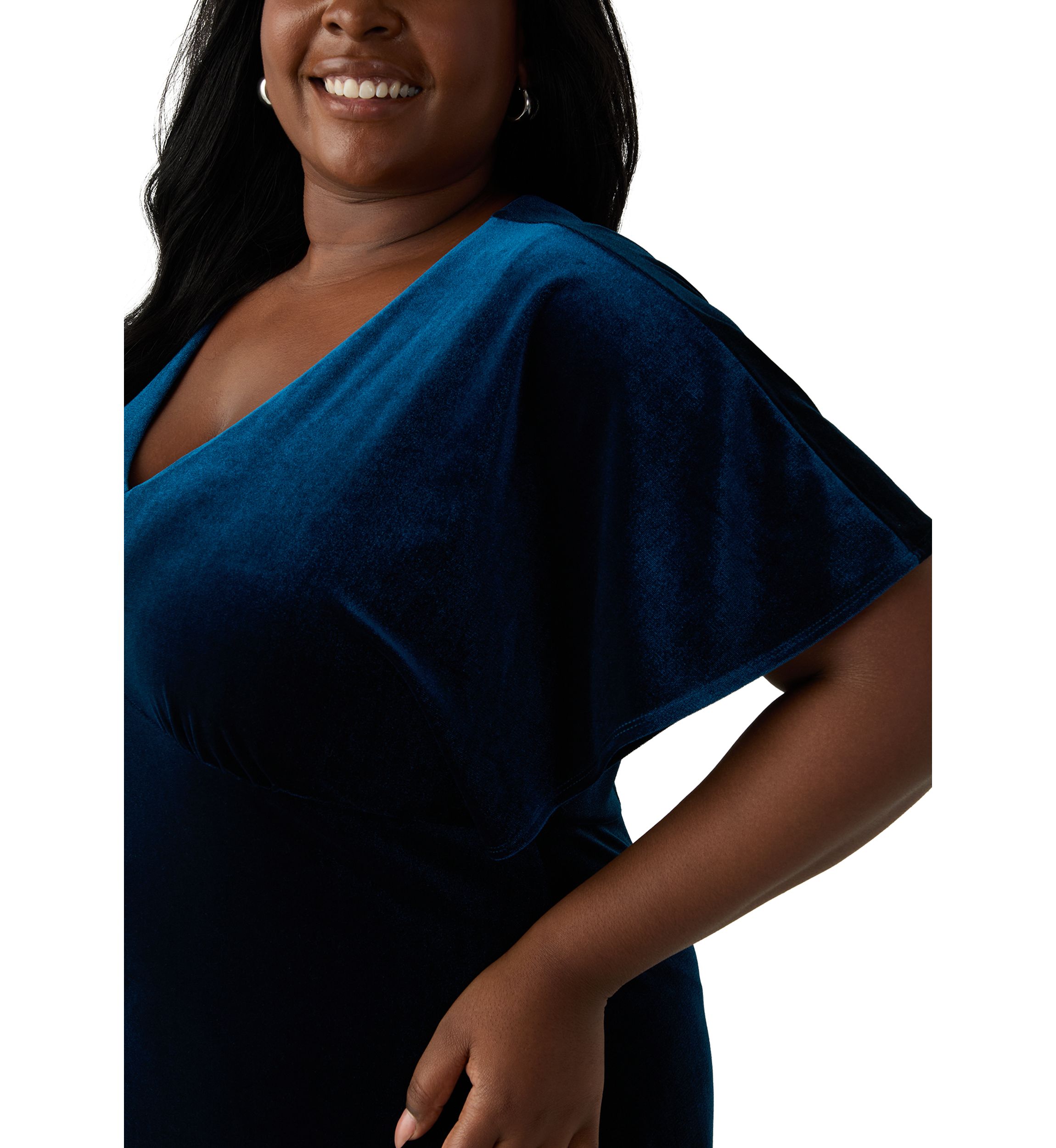 Plus Size V-Neck Velvet A-Line Dress