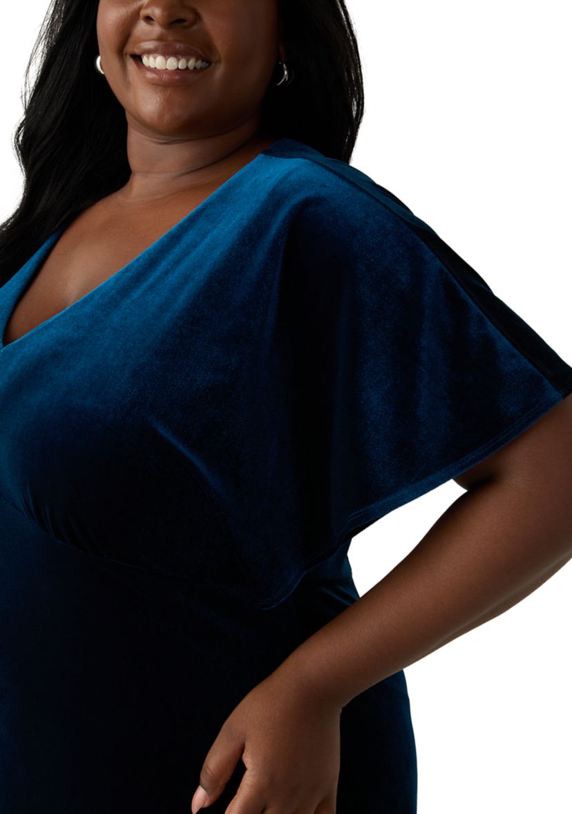 Plus Size V-Neck Velvet A-Line Dress
