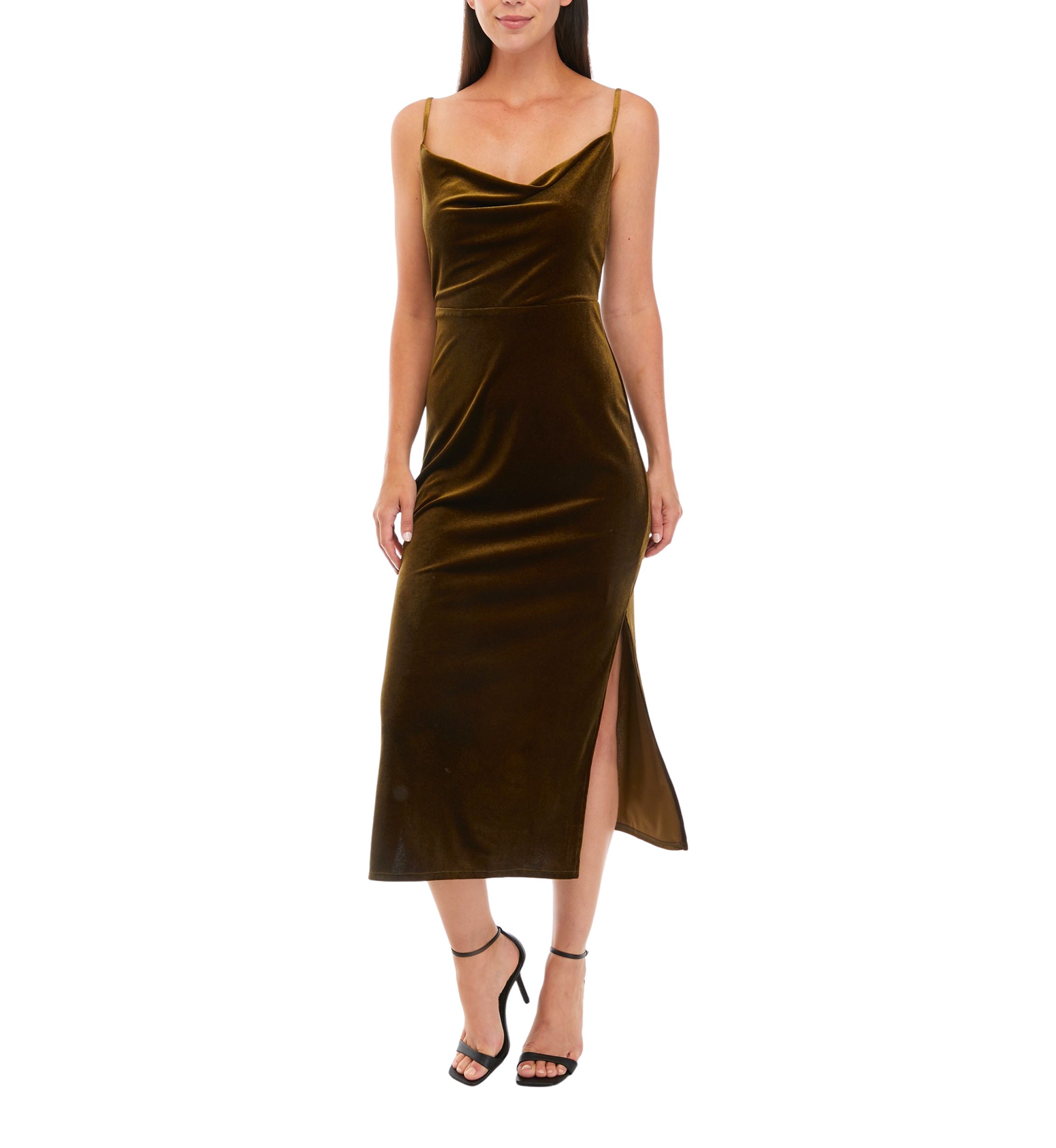 Womens Sleeveless Strappy Solid Velvet Sheath Dress