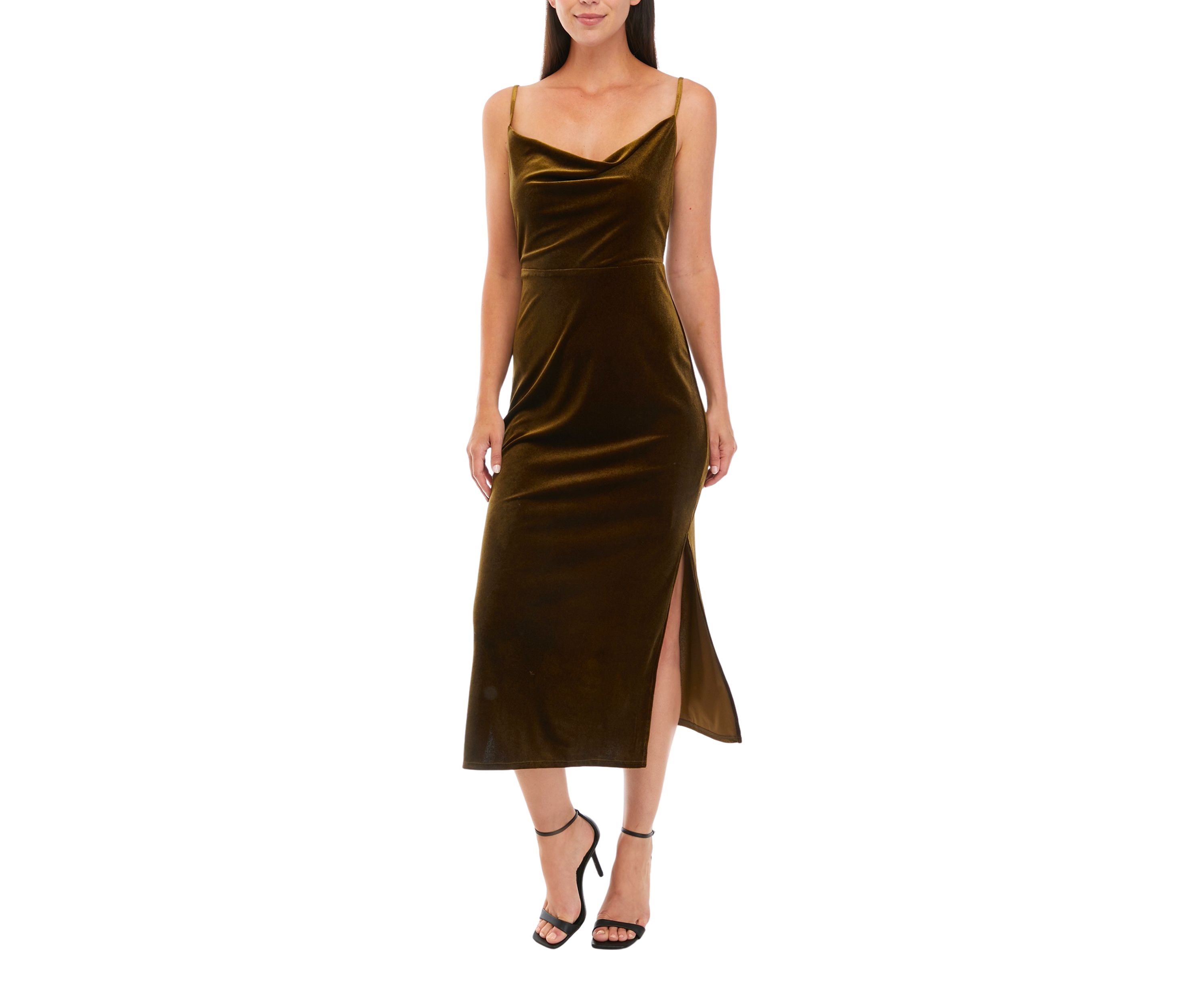 Womens Sleeveless Strappy Solid Velvet Sheath Dress