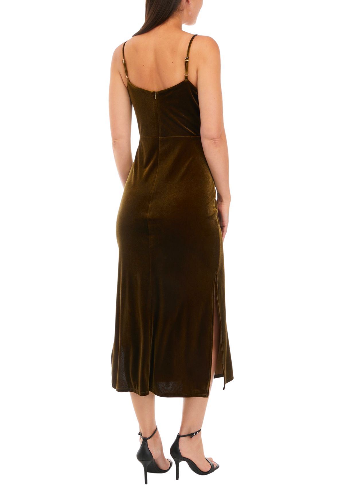 Womens Sleeveless Strappy Solid Velvet Sheath Dress
