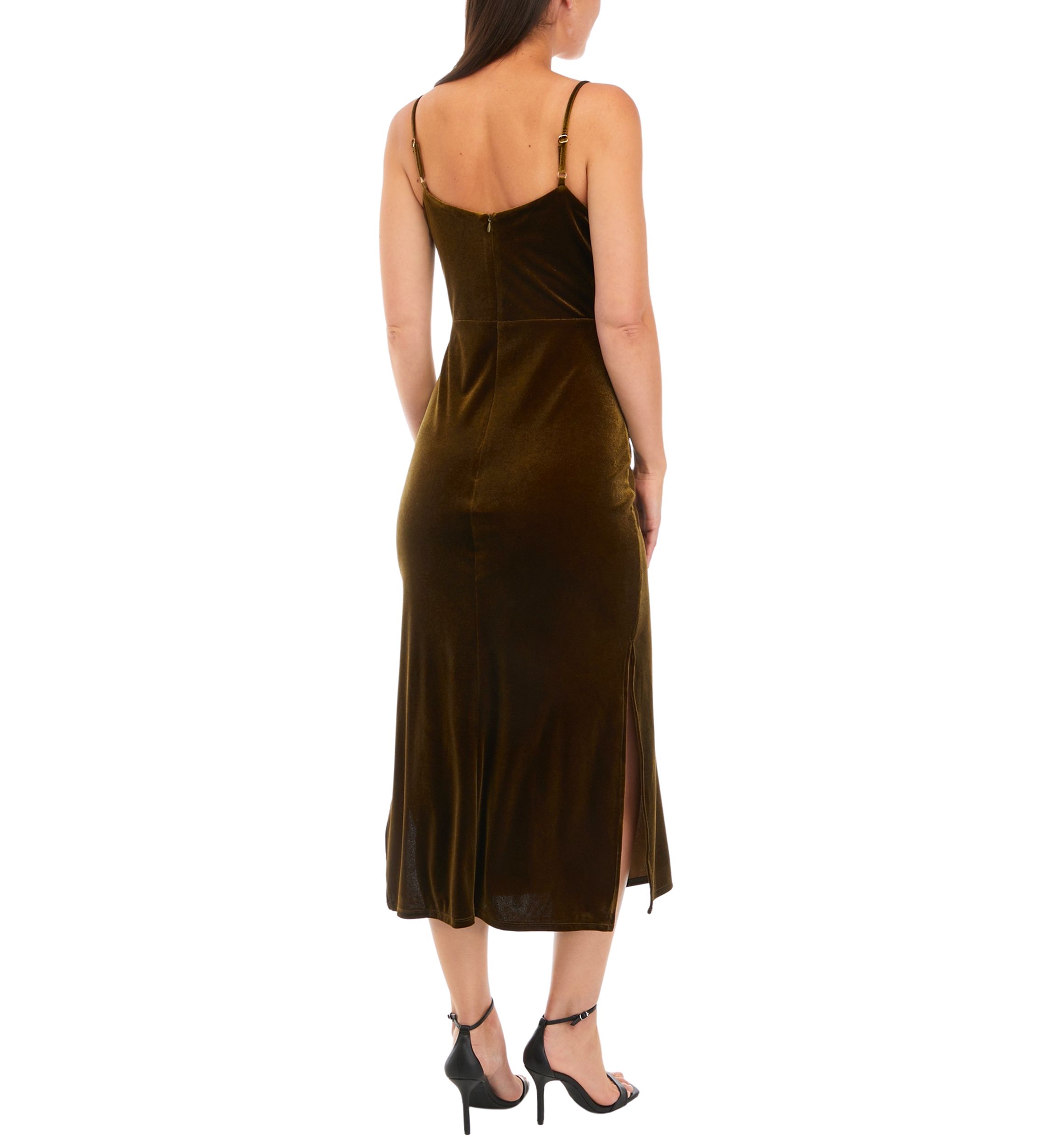 Womens Sleeveless Strappy Solid Velvet Sheath Dress