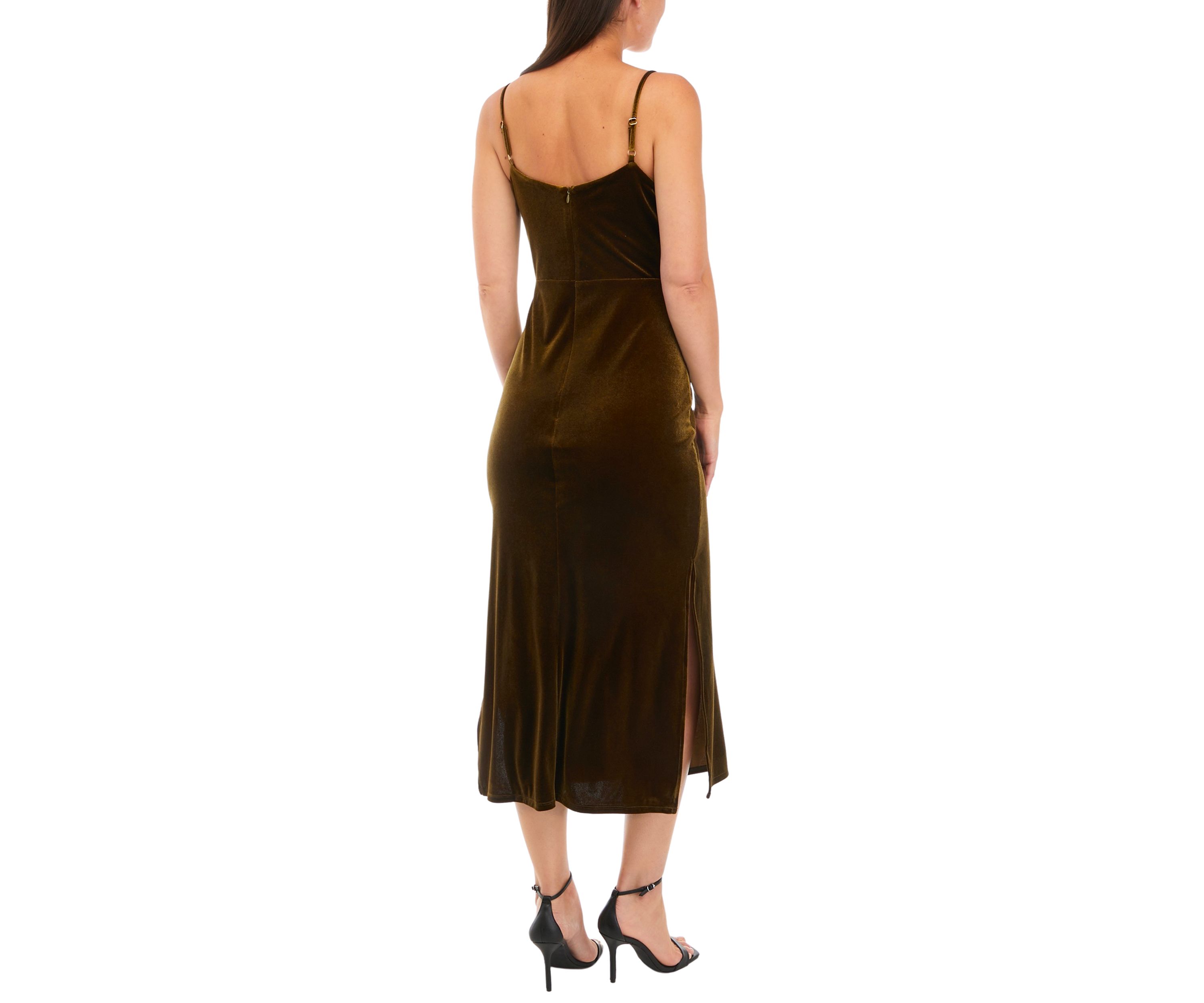Womens Sleeveless Strappy Solid Velvet Sheath Dress
