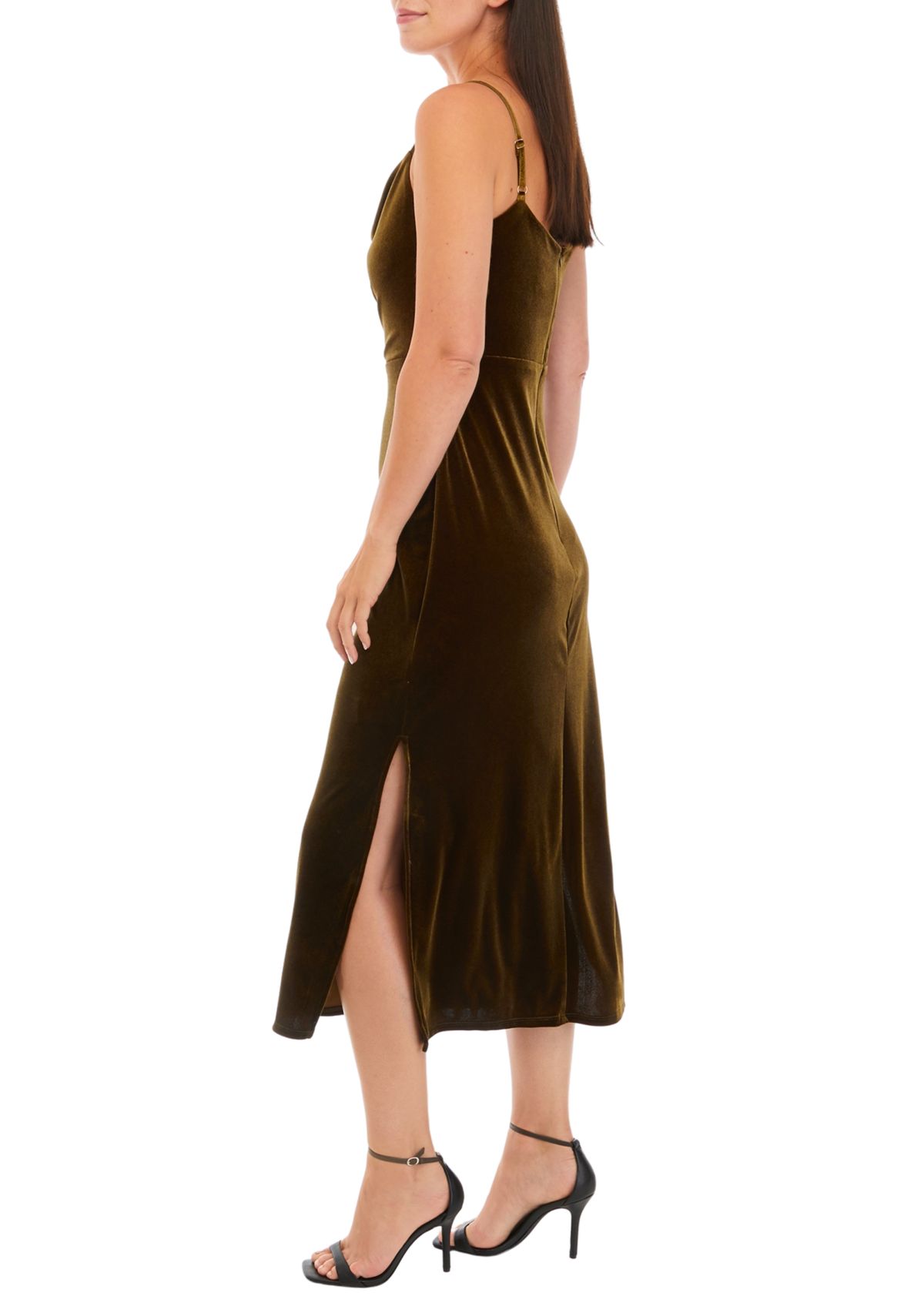 Womens Sleeveless Strappy Solid Velvet Sheath Dress