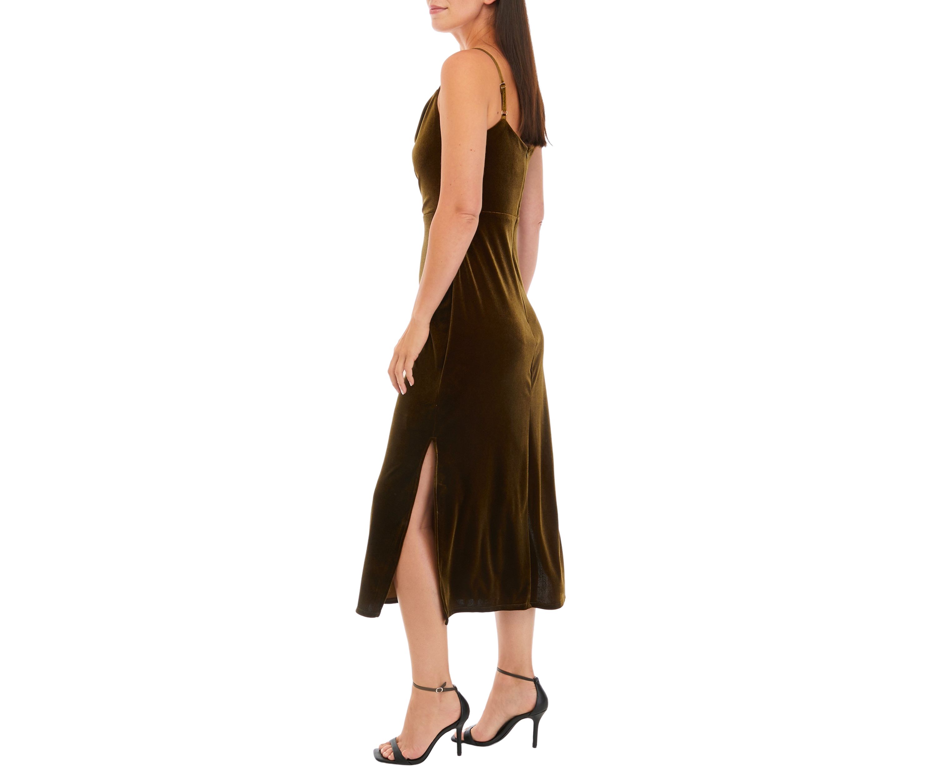 Womens Sleeveless Strappy Solid Velvet Sheath Dress