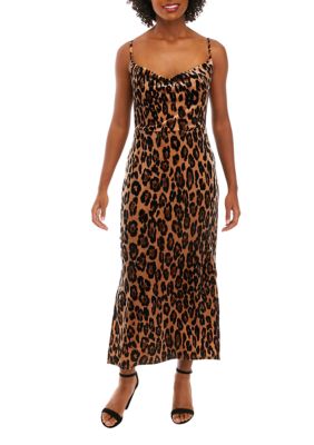 Women;'s Sleeveless Strappy Animal Print Velvet Sheath Dress