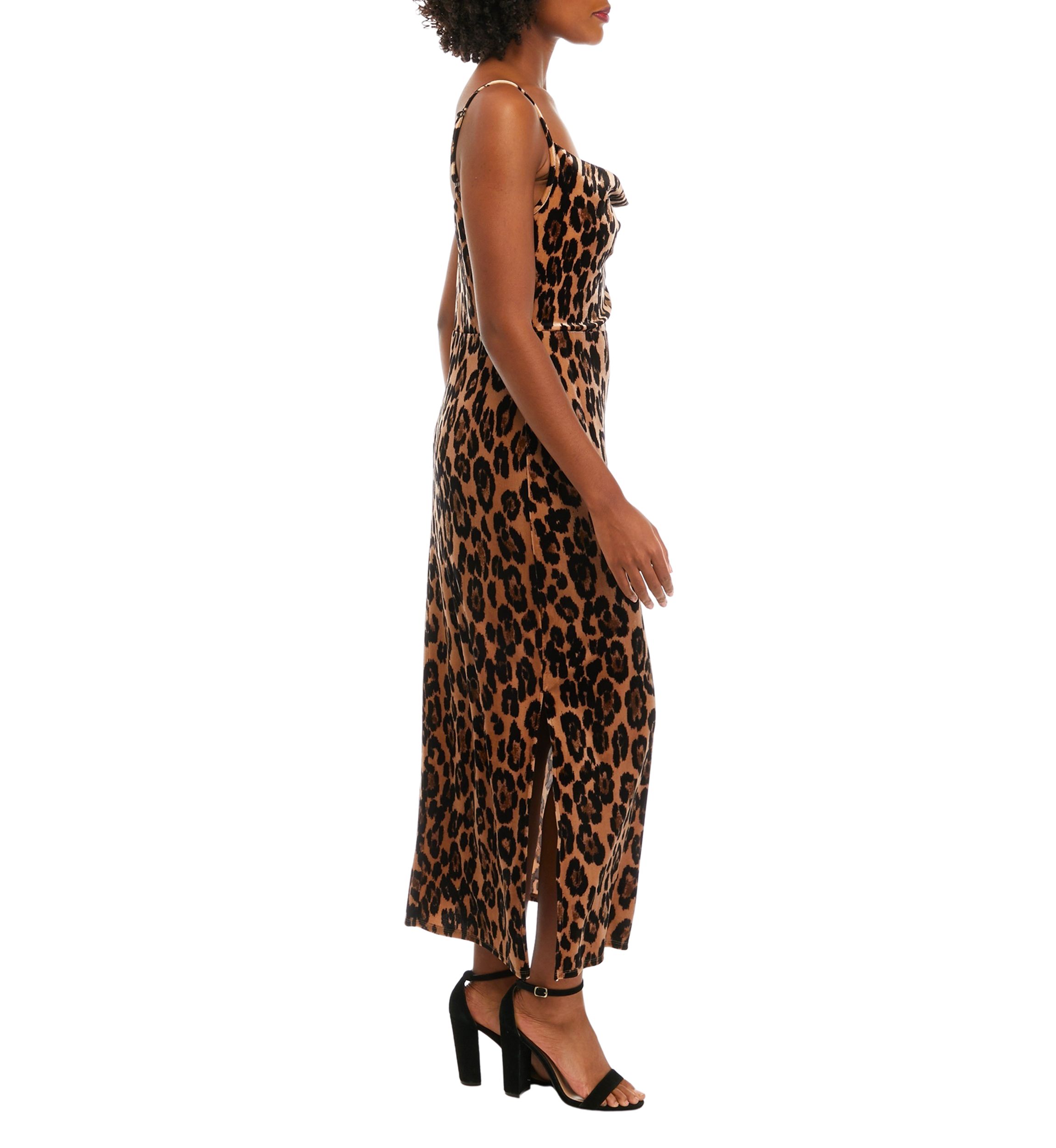 Women;s Sleeveless Strappy Animal Print Velvet Sheath Dress