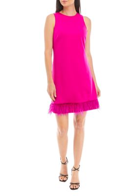 Women's Sleeveless Solid A-Line Feather Trim Dress