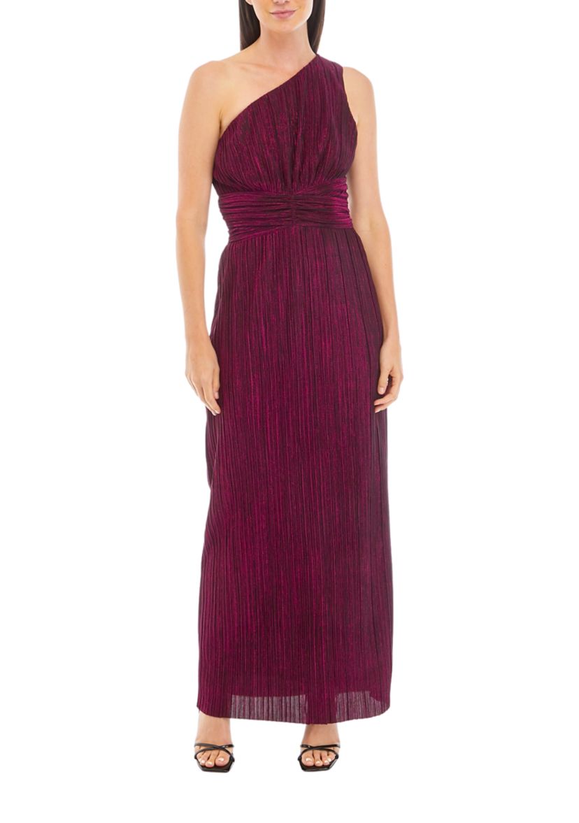 Womens One Shoulder Ruched Waist Maxi Dress