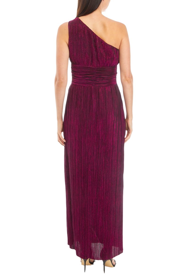 Womens One Shoulder Ruched Waist Maxi Dress