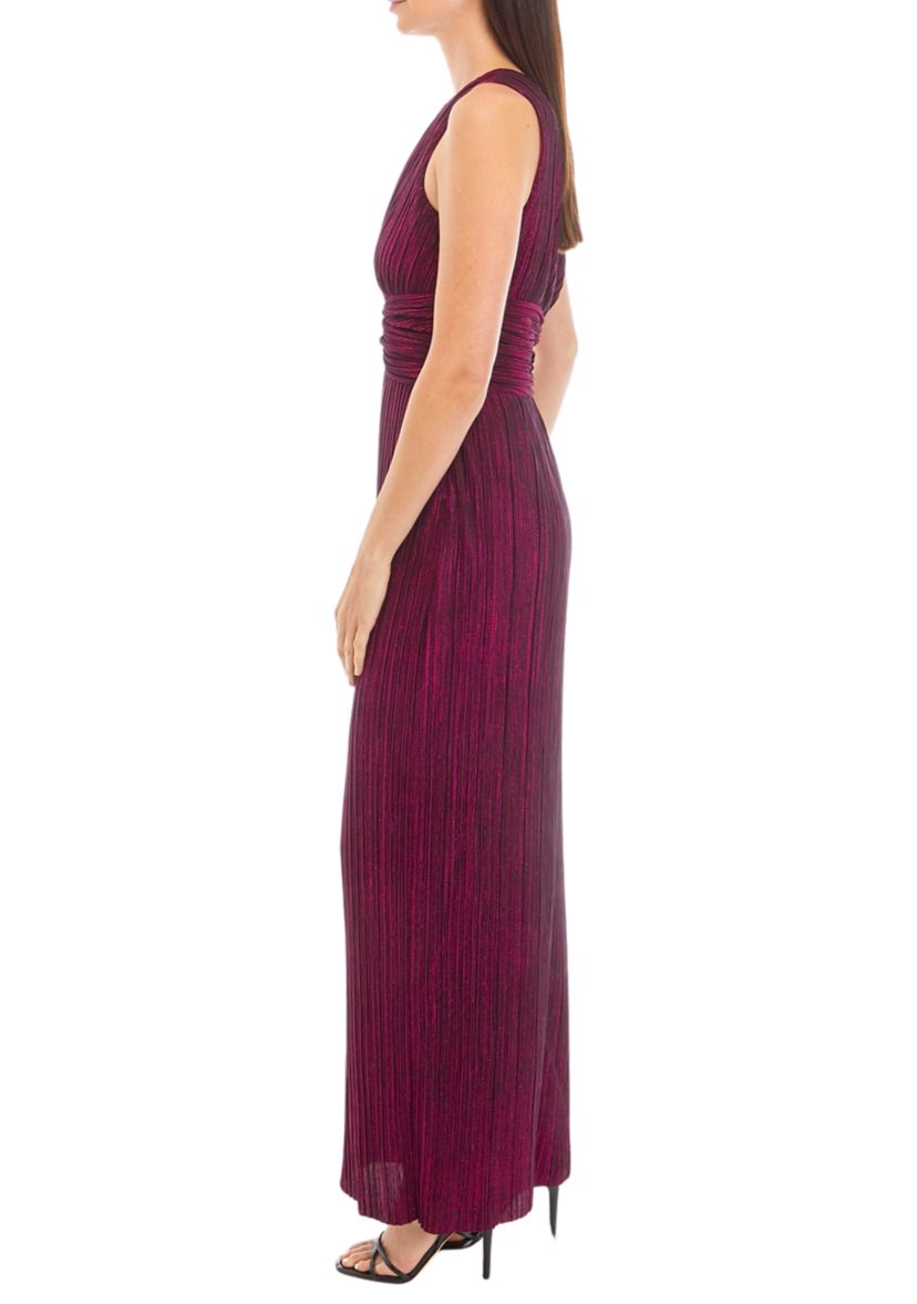 Womens One Shoulder Ruched Waist Maxi Dress
