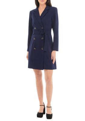 Women's Long Sleeve Notch Collar A-Line Dress with Buttons