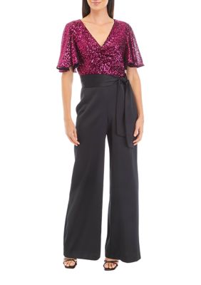 Women's Flutter Sleeve Sequin Top Jumpsuit