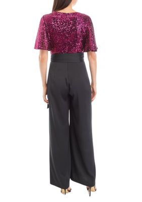 Women's Flutter Sleeve Sequin Top Jumpsuit