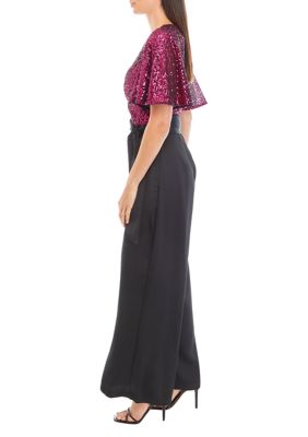 Women's Flutter Sleeve Sequin Top Jumpsuit