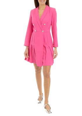 Women's Long Sleeve Collar Neck Button Up Scuba Fit and Flare Dress