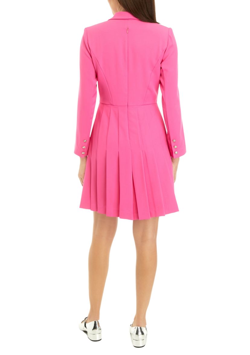 Womens Long Sleeve Collar Neck Button Up Scuba Fit and Flare Dress