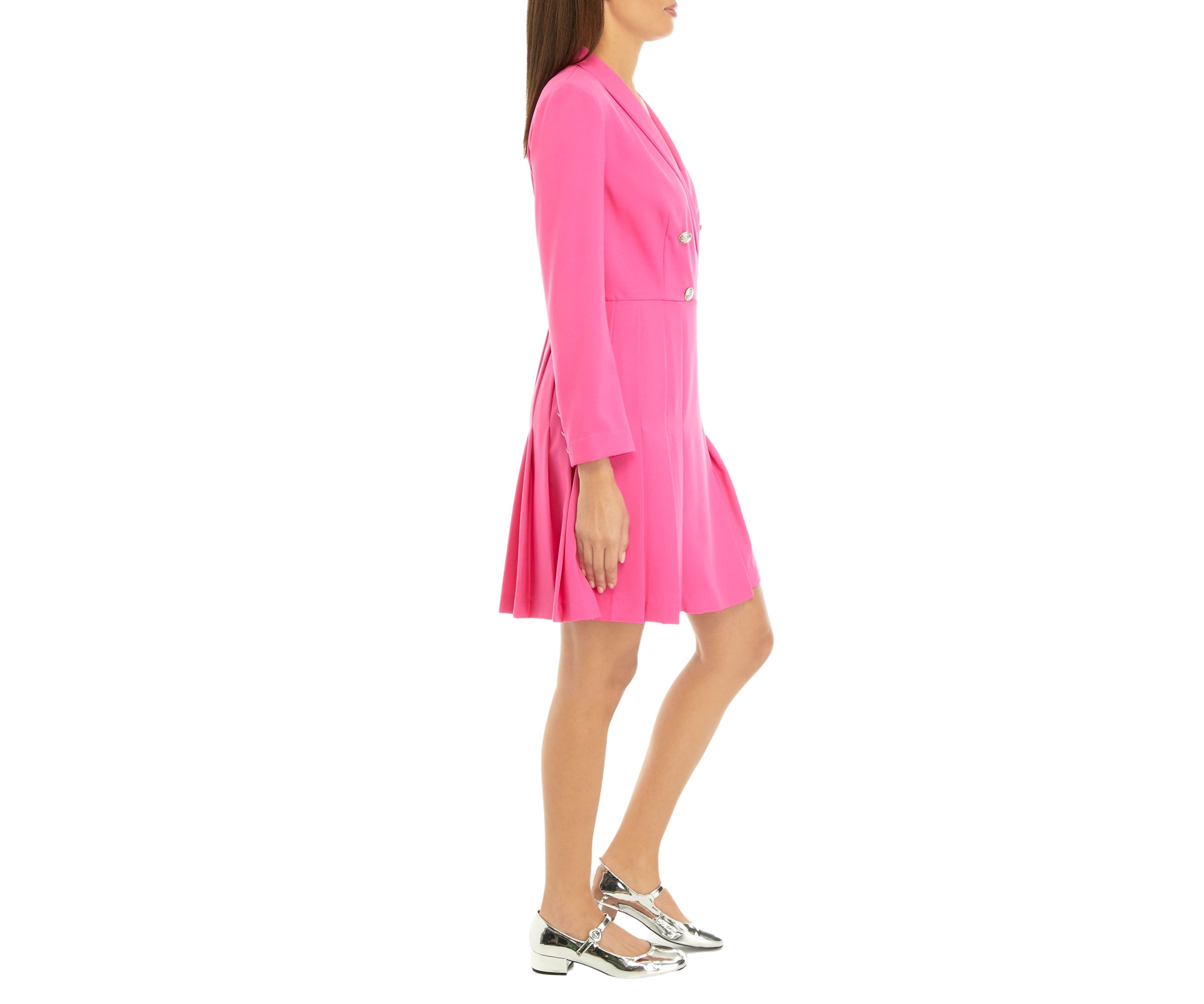 Womens Long Sleeve Collar Neck Button Up Scuba Fit and Flare Dress