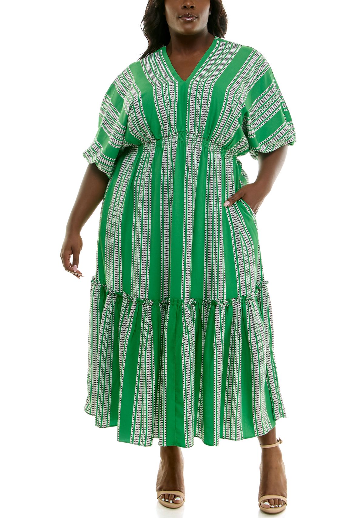 Plus Size Elbow Dolman Sleeve Ruffle Hem Dress