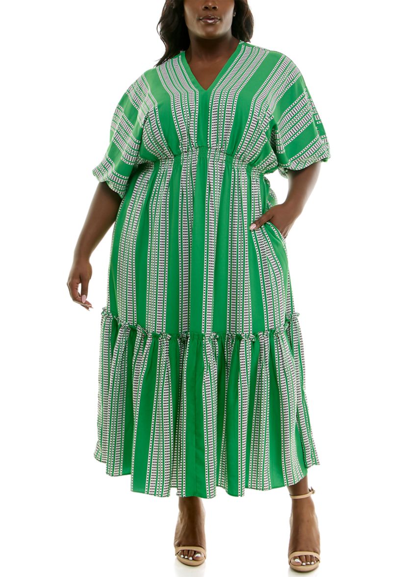 Plus Size Elbow Dolman Sleeve Ruffle Hem Dress