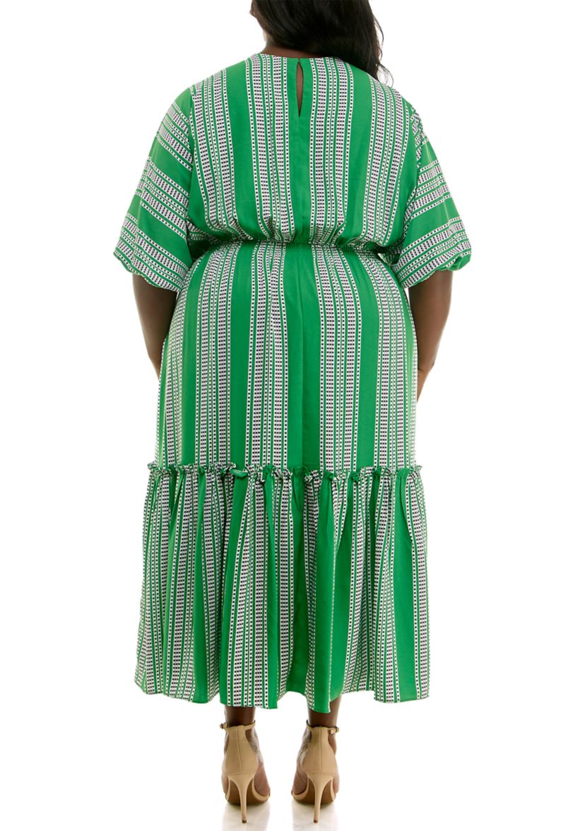 Plus Size Elbow Dolman Sleeve Ruffle Hem Dress