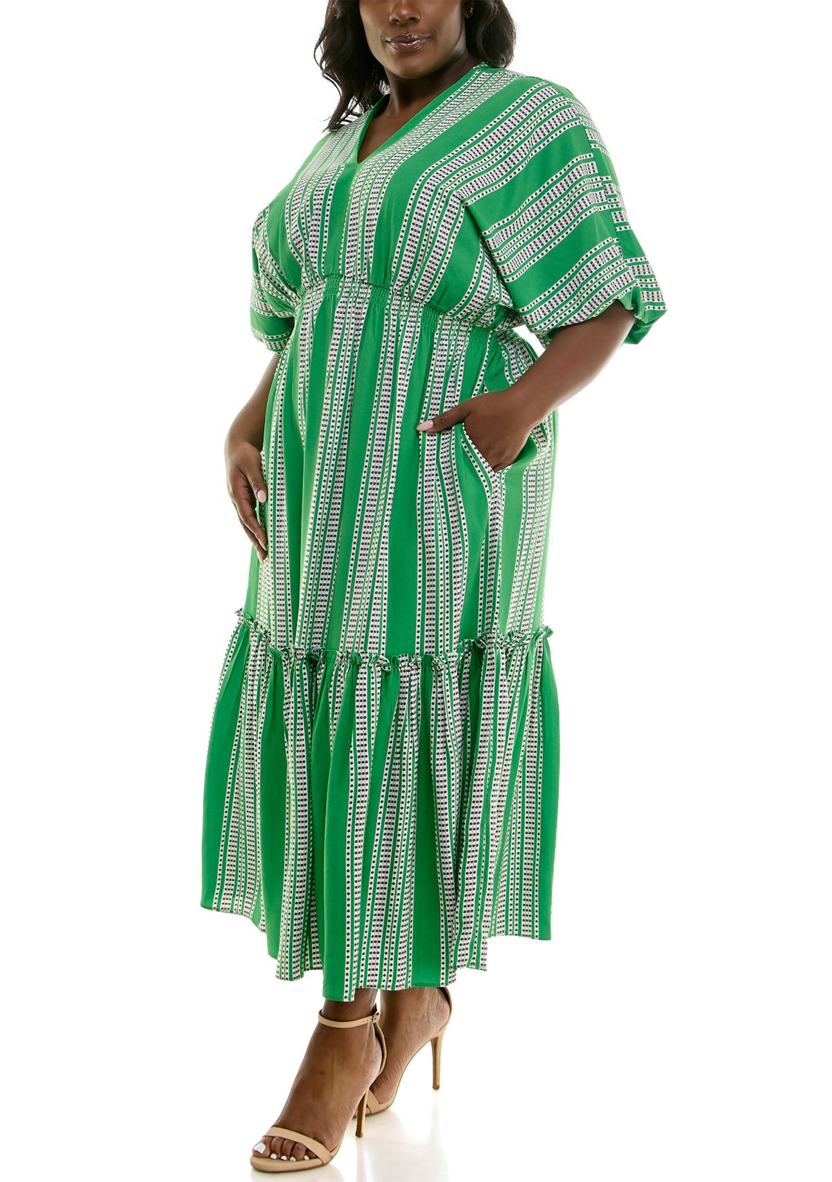 Plus Size Elbow Dolman Sleeve Ruffle Hem Dress