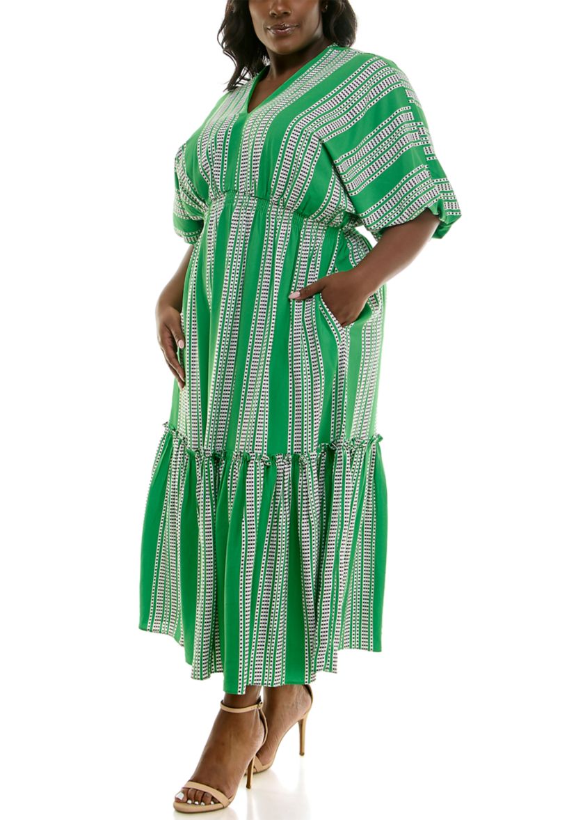 Plus Size Elbow Dolman Sleeve Ruffle Hem Dress