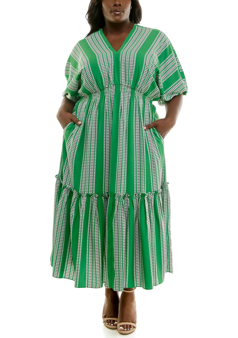 Plus Size Elbow Dolman Sleeve Ruffle Hem Dress