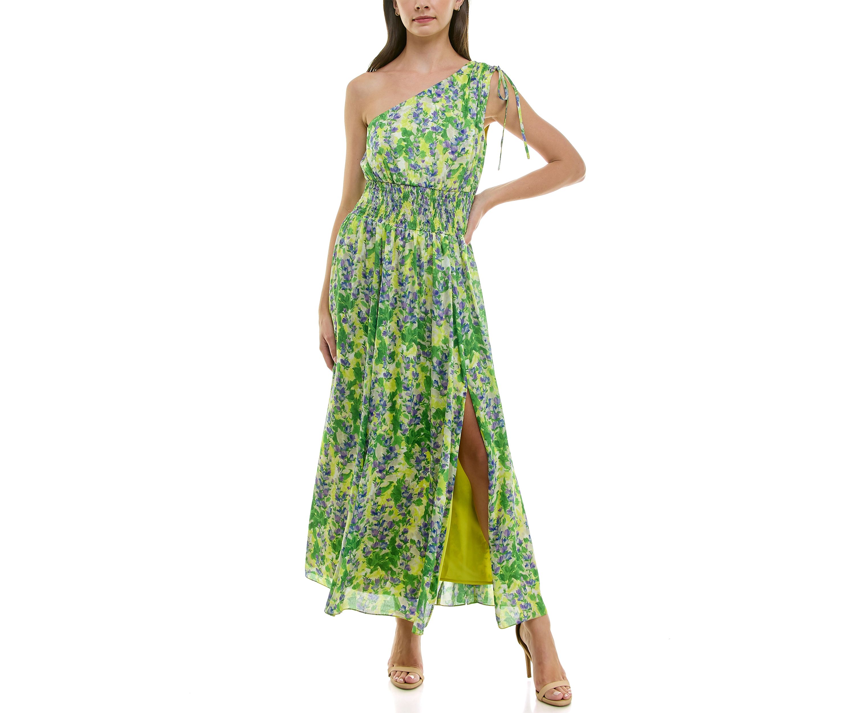 Womens One Shoulder Floral Print Maxi Dress