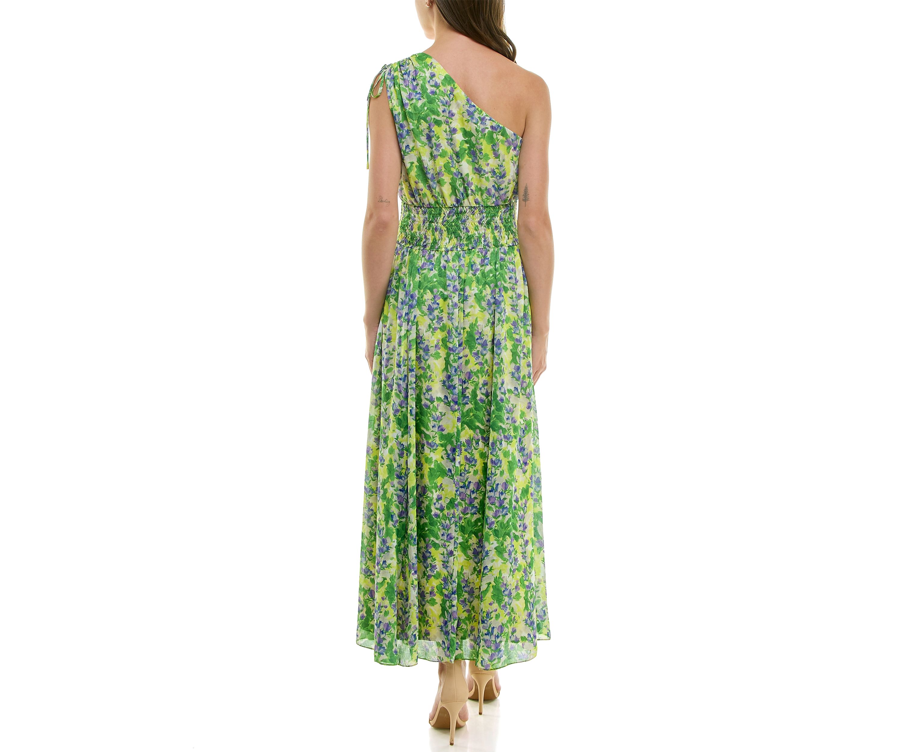 Womens One Shoulder Floral Print Maxi Dress