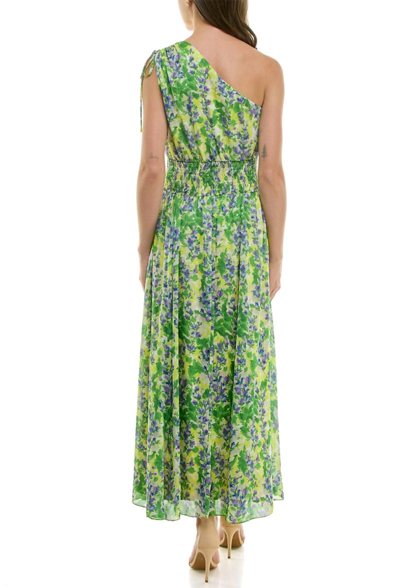 Womens One Shoulder Floral Print Maxi Dress