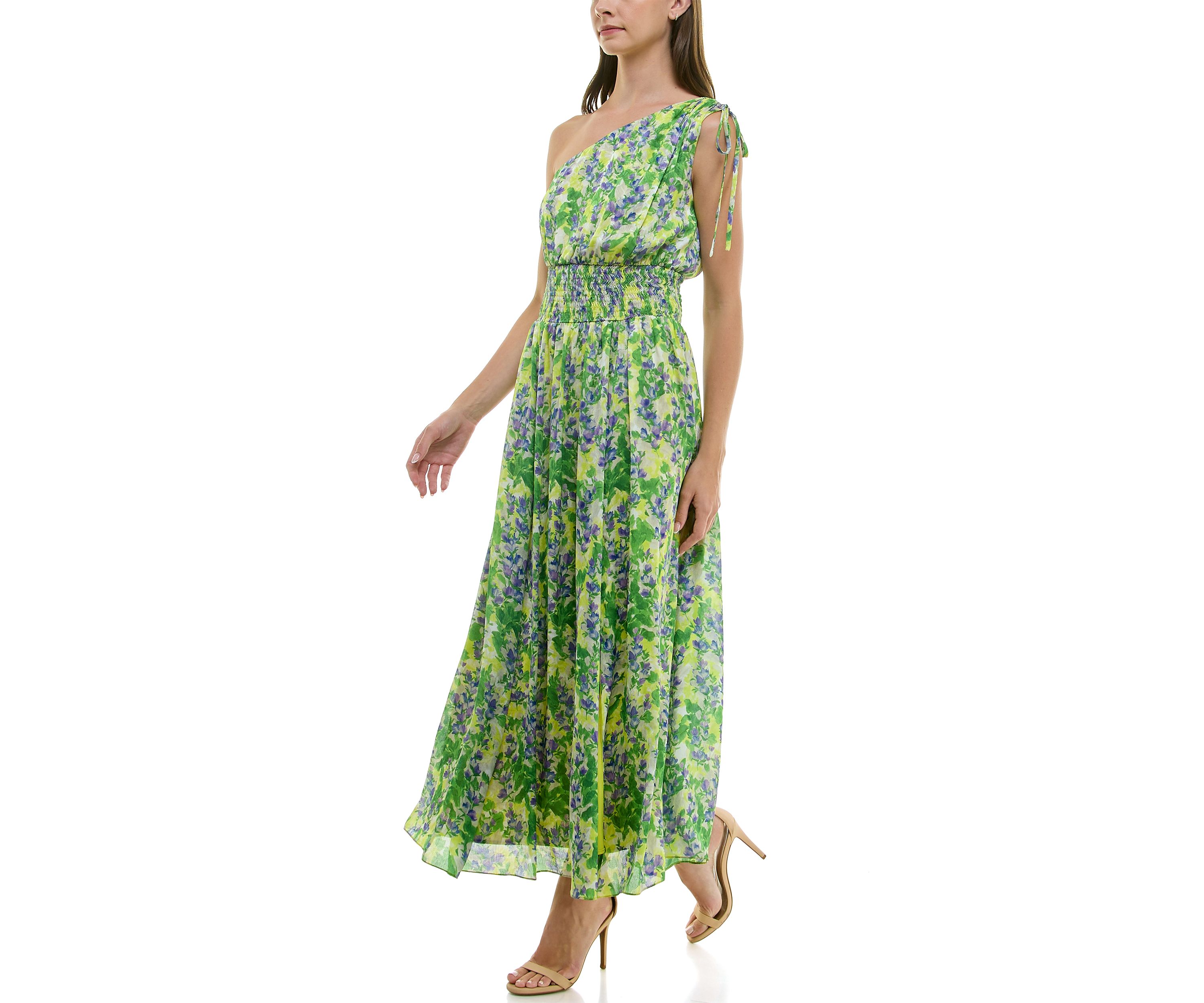 Womens One Shoulder Floral Print Maxi Dress