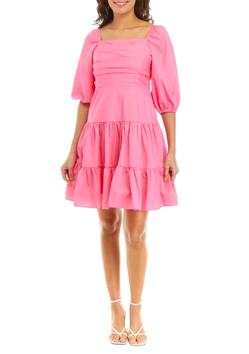 Womens 3/4 Sleeve Ribbed Solid Midi Dress