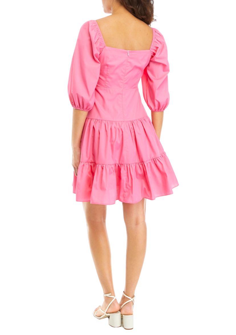 Womens 3/4 Sleeve Ribbed Solid Midi Dress