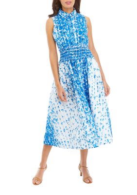 Women's Sleeveless Smocked Waist Printed Fit and Flare Dress