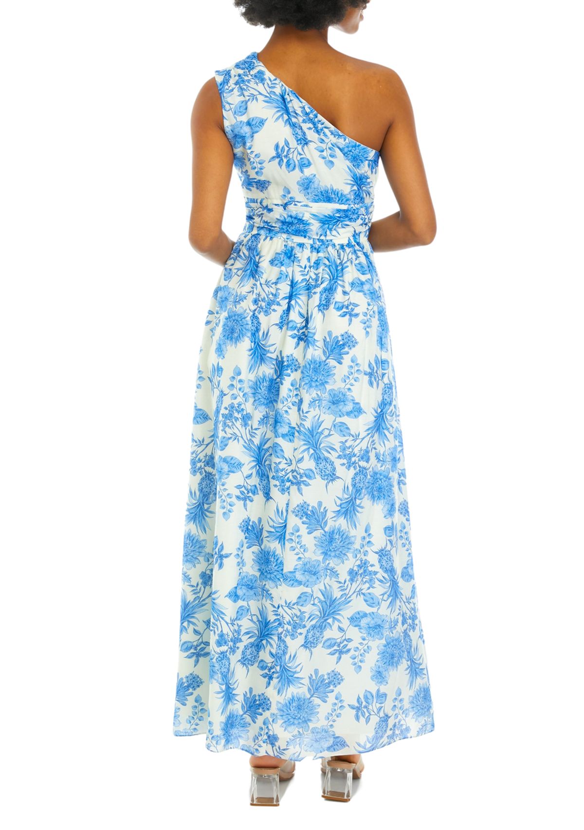 Womens Sleeveless One Shoulder Floral Print Midi Dress