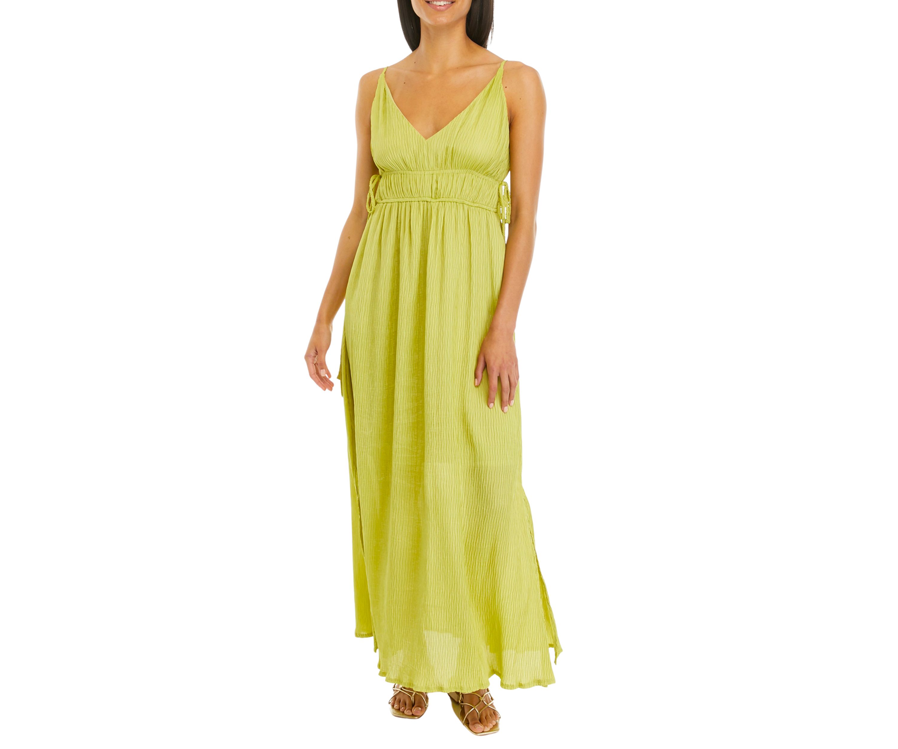 Womens Sleeveless V-Neck Cut Out Crepe Midi Dress